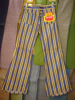 BIGJOHN BUTTON-UP JEANS BELL BOTTOM YELLOW 100%COTTON Fabric Made in U.S.A.