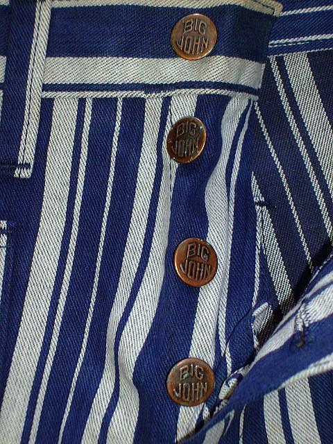 BIGJOHN BUTTON-UP JEANS BELL BOTTOM BLUE WHITE 100%COTTON Fabric Made in U.S.A.