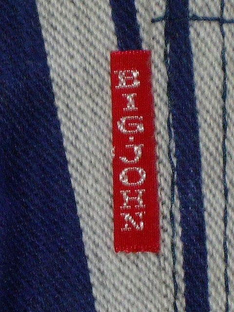 BIGJOHN BUTTON-UP JEANS BELL BOTTOM BLUE WHITE 100%COTTON Fabric Made in U.S.A.