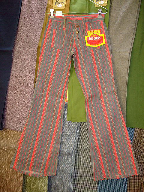 BIGJOHN BUTTON-UP JEANS BELL BOTTOM RED 100%COTTON Fabric Made in U.S.A.