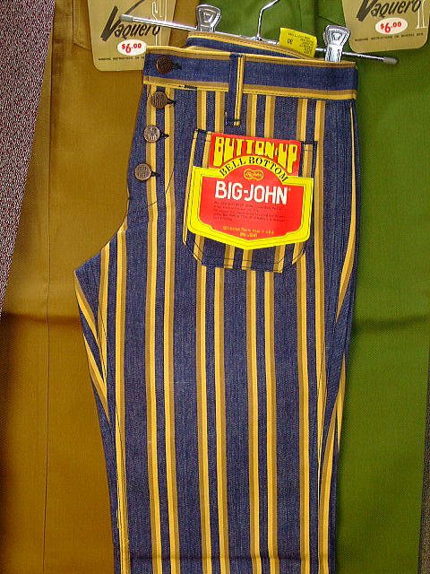 BIGJOHN BUTTON-UP JEANS BELL BOTTOM YELLOW 100%COTTON Fabric Made in U.S.A.